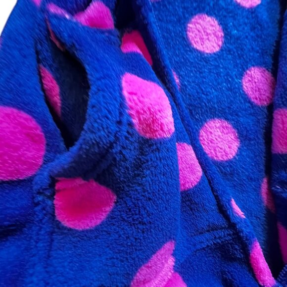 Footed Pajamas Hooded Purple Pink Polka Dot Fleece Zipper Closure Pocket Warm - Picture 7 of 16